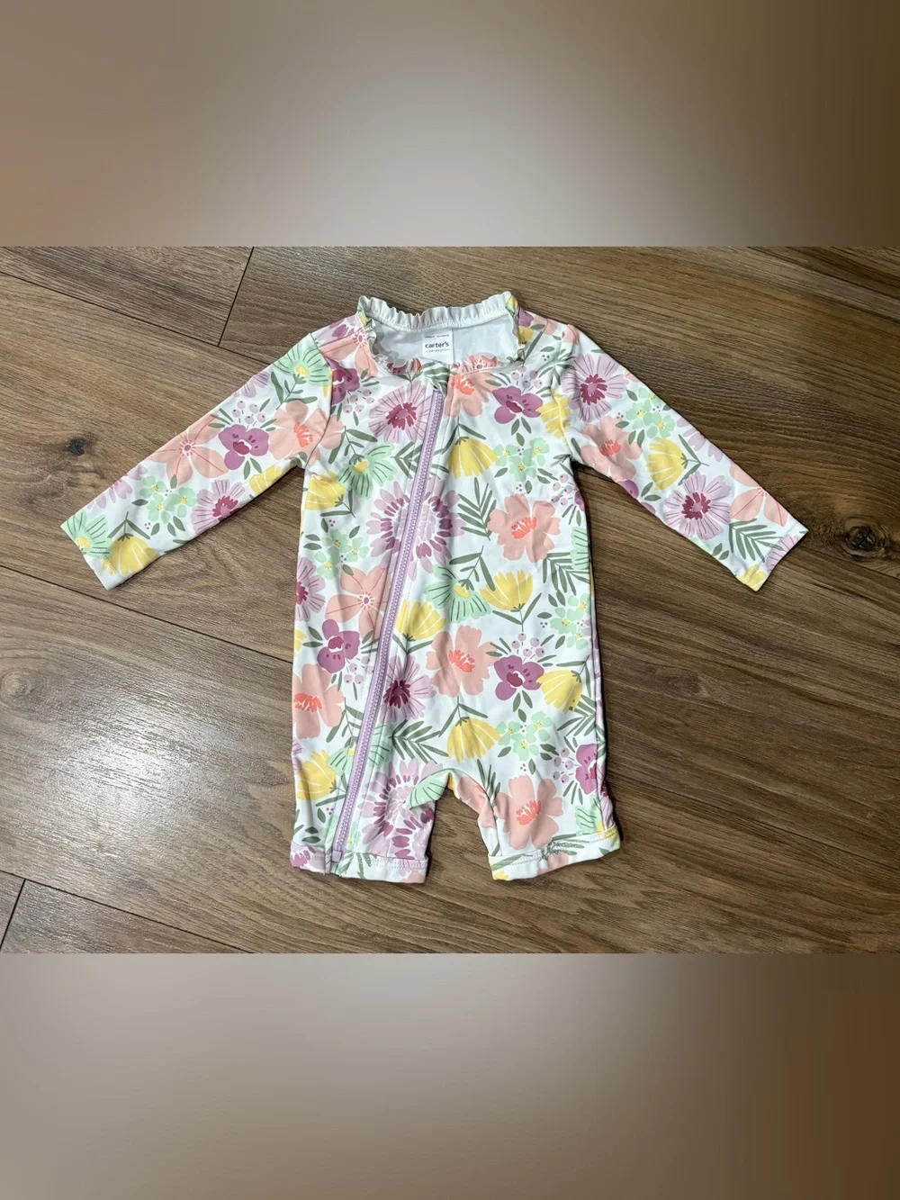 Carter's Floral Zip Front Infant Rash Guard Romper - Pastel Multi
